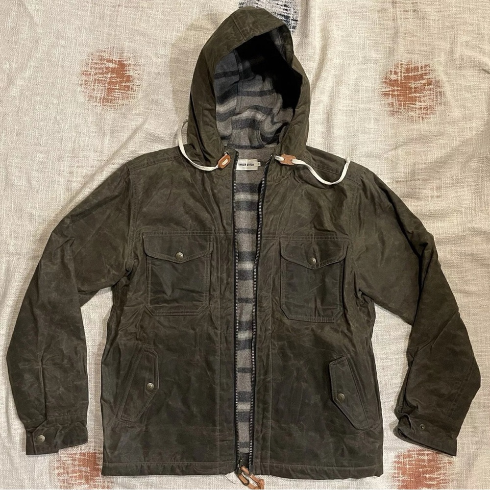 Taylor Stitch Winslow Parka Waxed Olive Green Jacket with Hood